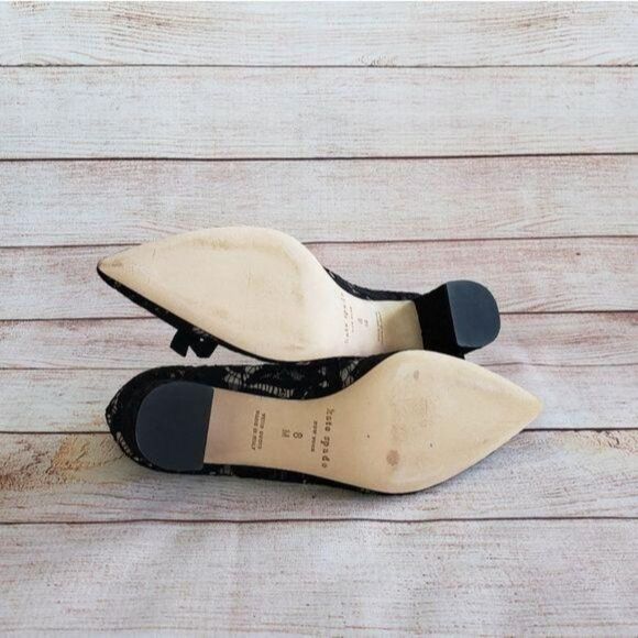 Kate Spade Lace Leather & Suede Pointy Toe Block Heel Shoes Black Size 8 - Picture 10 of 11